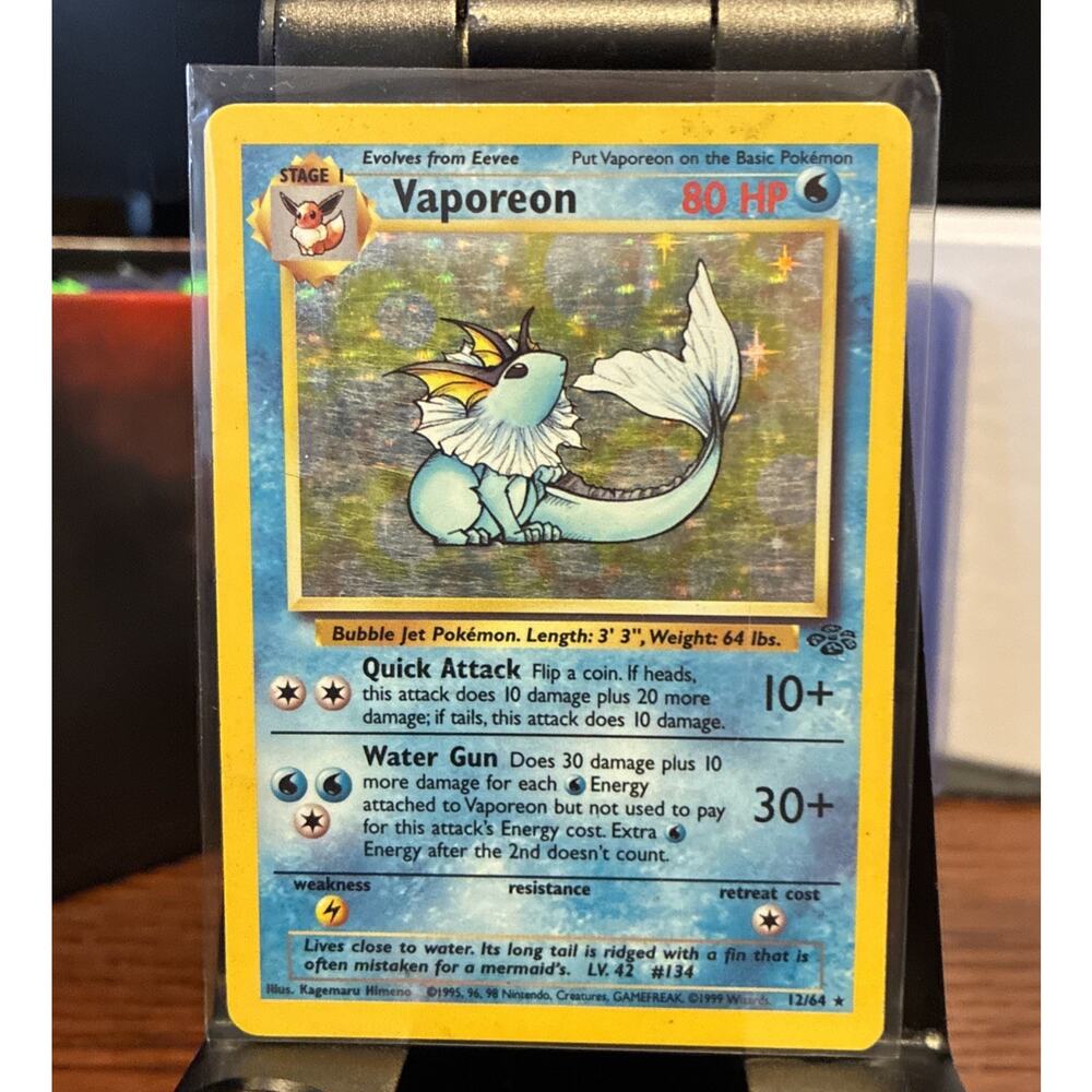 Vintage 1999 Foil shadow Vaporeon 12/64 Pokémon Nintendo Holo Evee Game Freak ￼